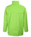Lime Rain Jacket Back with Hood Stored Away