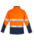 Back of Orange/Navy Hi Vis Softshell Jacket with reflective tape