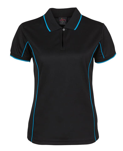 Ladies Short Sleeve Piping Polo - Black/Aqua or Charcoal/Aqua JB7LPI