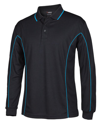 Long Sleeve Piping Polo - Black/Aqua JB7PIPL