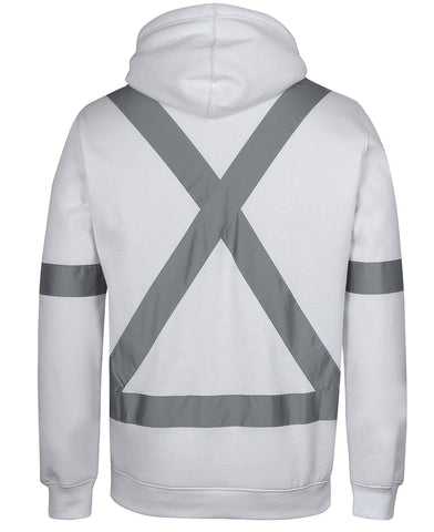 White Hoodie With Reflective Tape Cross Pattern on Back