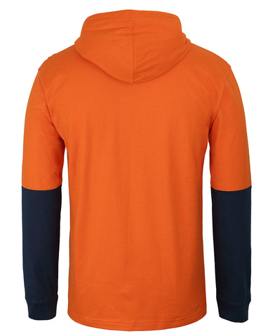 Hooded Long Sleeve Cotton Tee Orange/Navy