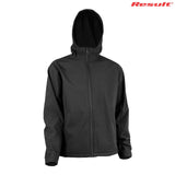 Black Softshell Jacket Front with Hood Up
