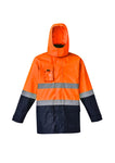 Basic 4 in 1 Waterproof Jacket Orange/Navy. Showing Hood Up