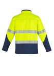 Back of Yellow/Navy Hi Vis Softshell Jacket with reflective tape