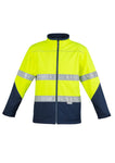 Front of  Yellow/Navy Hi Vis Softshell Jacket with reflective tape